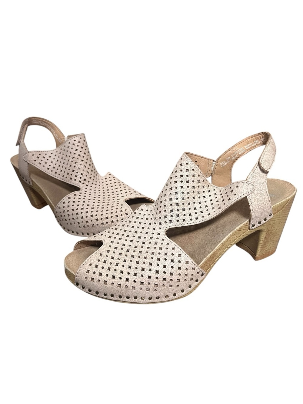 Dansko Teagan Heeled Sandal Clogs Laser Cut Vintage White Leather Slingback 39 - Picture 4 of 15